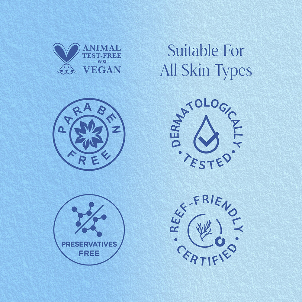 Collection of product certification logos on a light blue background