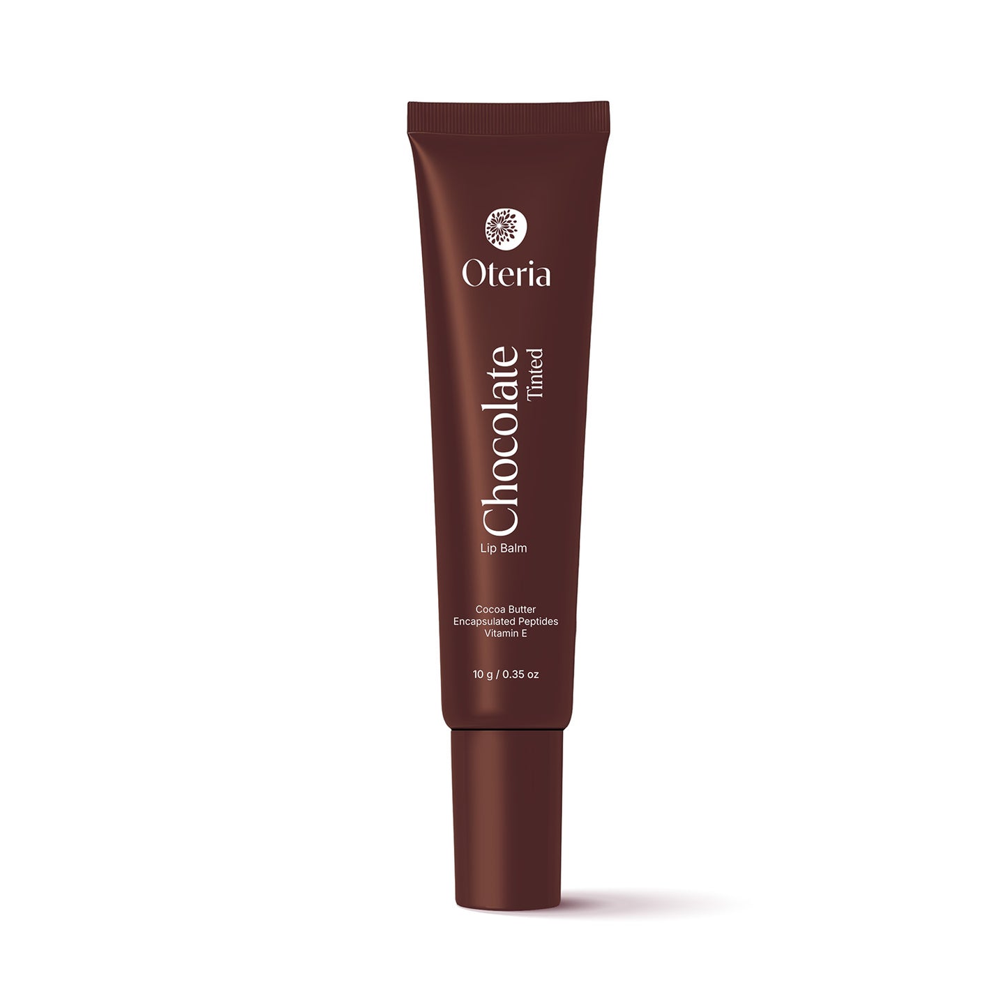 Brown lip balm tube with 'Oteria' branding on a white background