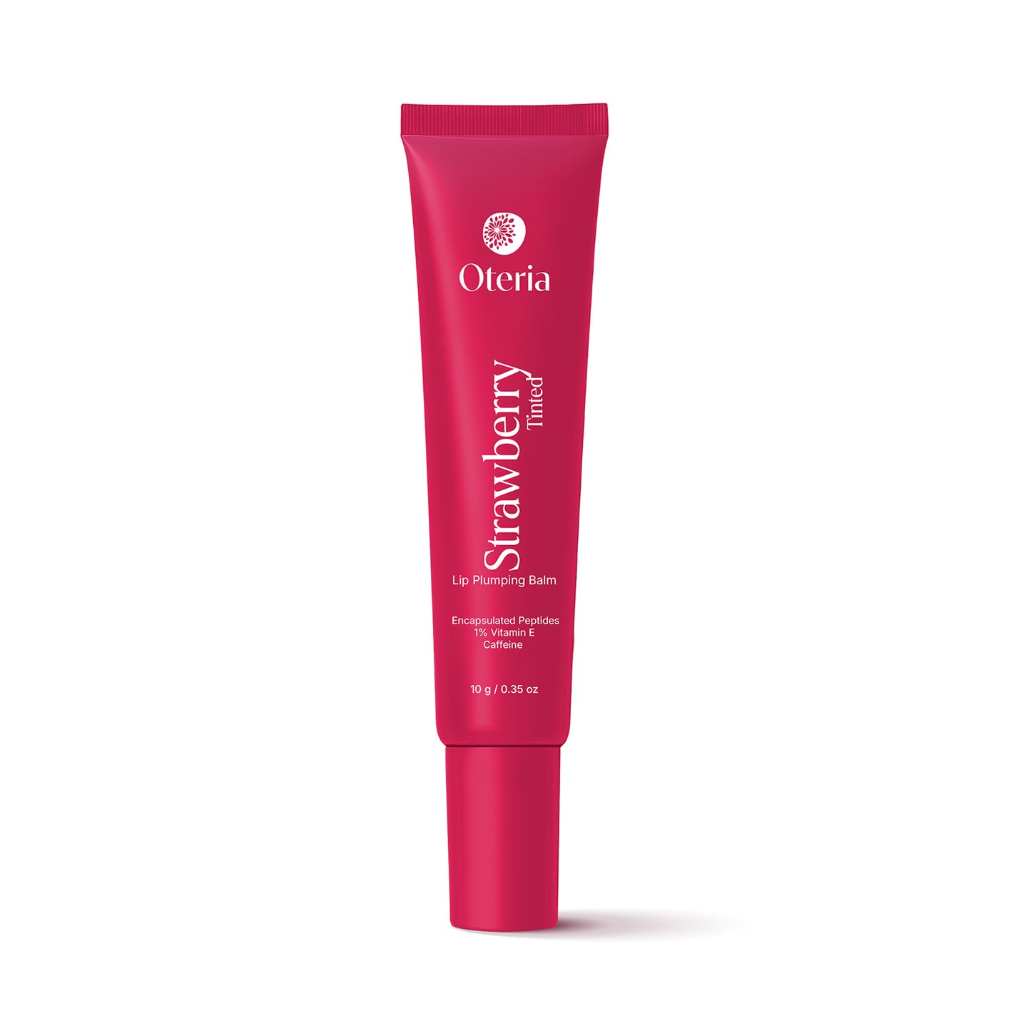 Pink lip balm tube with 'Oteria' branding on a white background