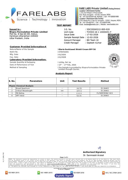 Test report from Fare Labs with various parameters and results on a white background